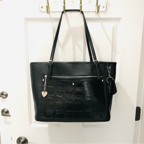 New Aurielle Saffiano & Croco Embossed Leather Tote in Black. Perfect Condition. - Picture 1 of 14